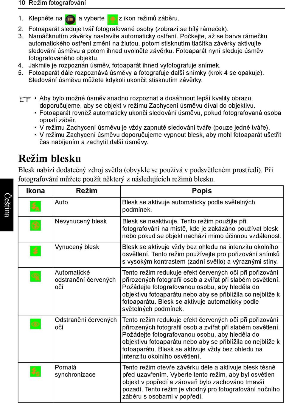 Fotoaparát nyní sleduje úsměv fotografovaného objektu. 4. Jakmile je rozpoznán úsměv, fotoaparát ihned vyfotografuje snímek. 5.