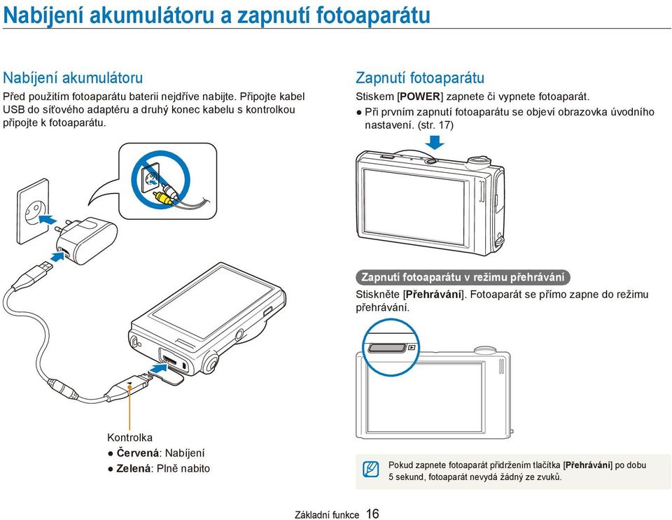 Zapnutí fotoaparátu Stiskem [POWER] zapnete či vypnete fotoaparát. Při prvním zapnutí fotoaparátu se objeví obrazovka úvodního nastavení. (str.