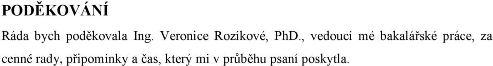 , vedoucí mé bakalářské práce, za cenné