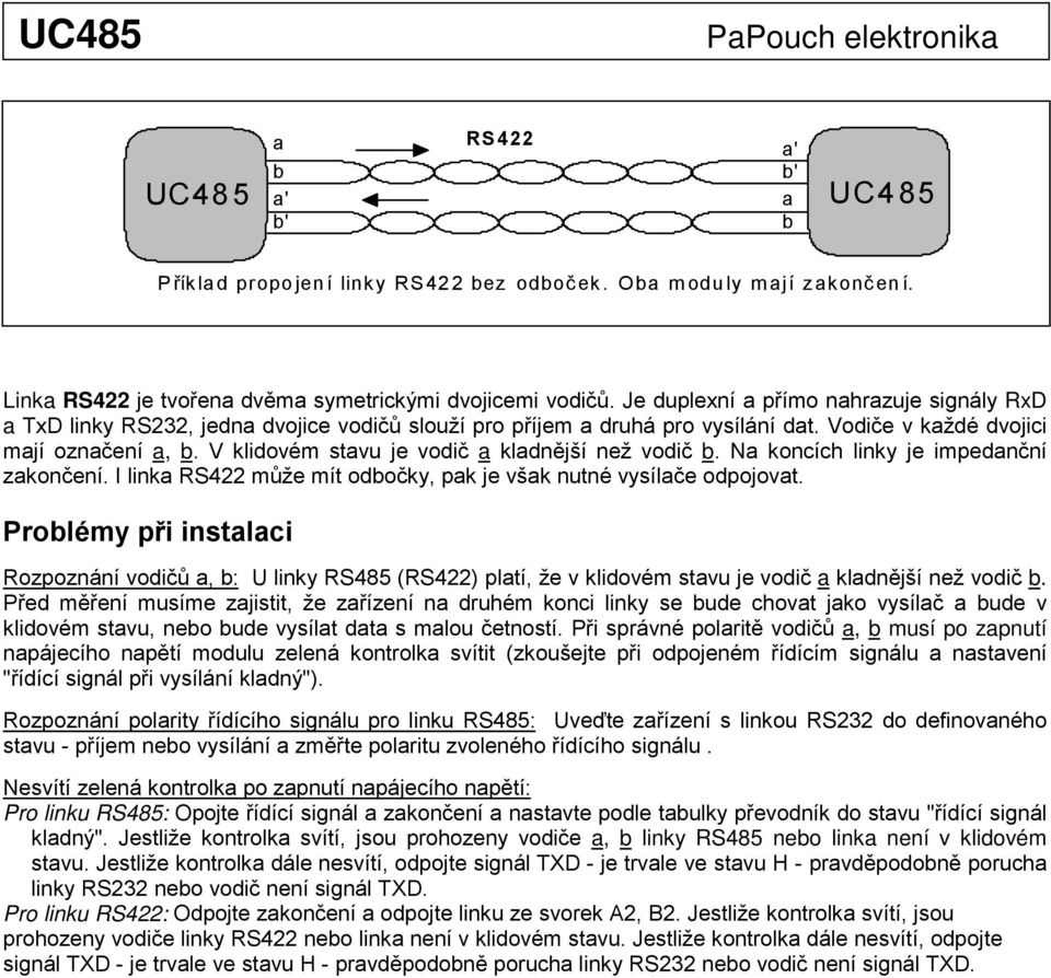 N koncích linky je impednční zkončení. I link RS422 může mít odočky, pk je všk nutné vysílče odpojovt.