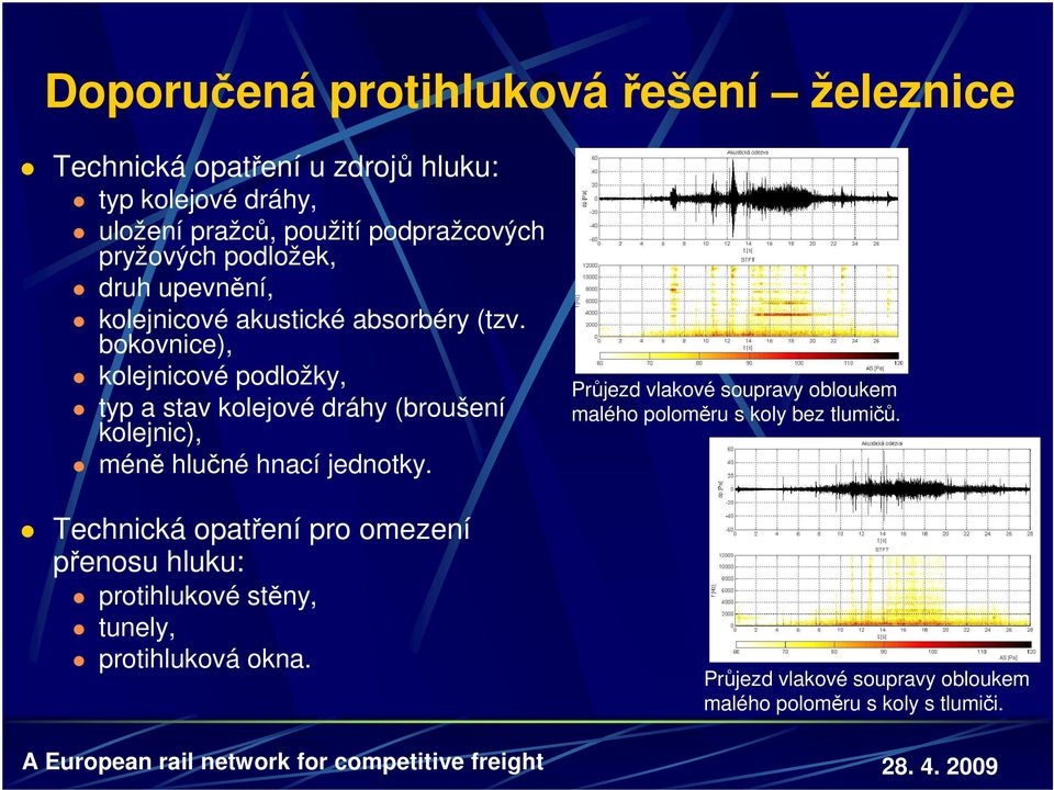 bokovnice), kolejnicové podložky, typ a stav kolejové dráhy (broušení kolejnic), méně hlučné hnací jednotky.