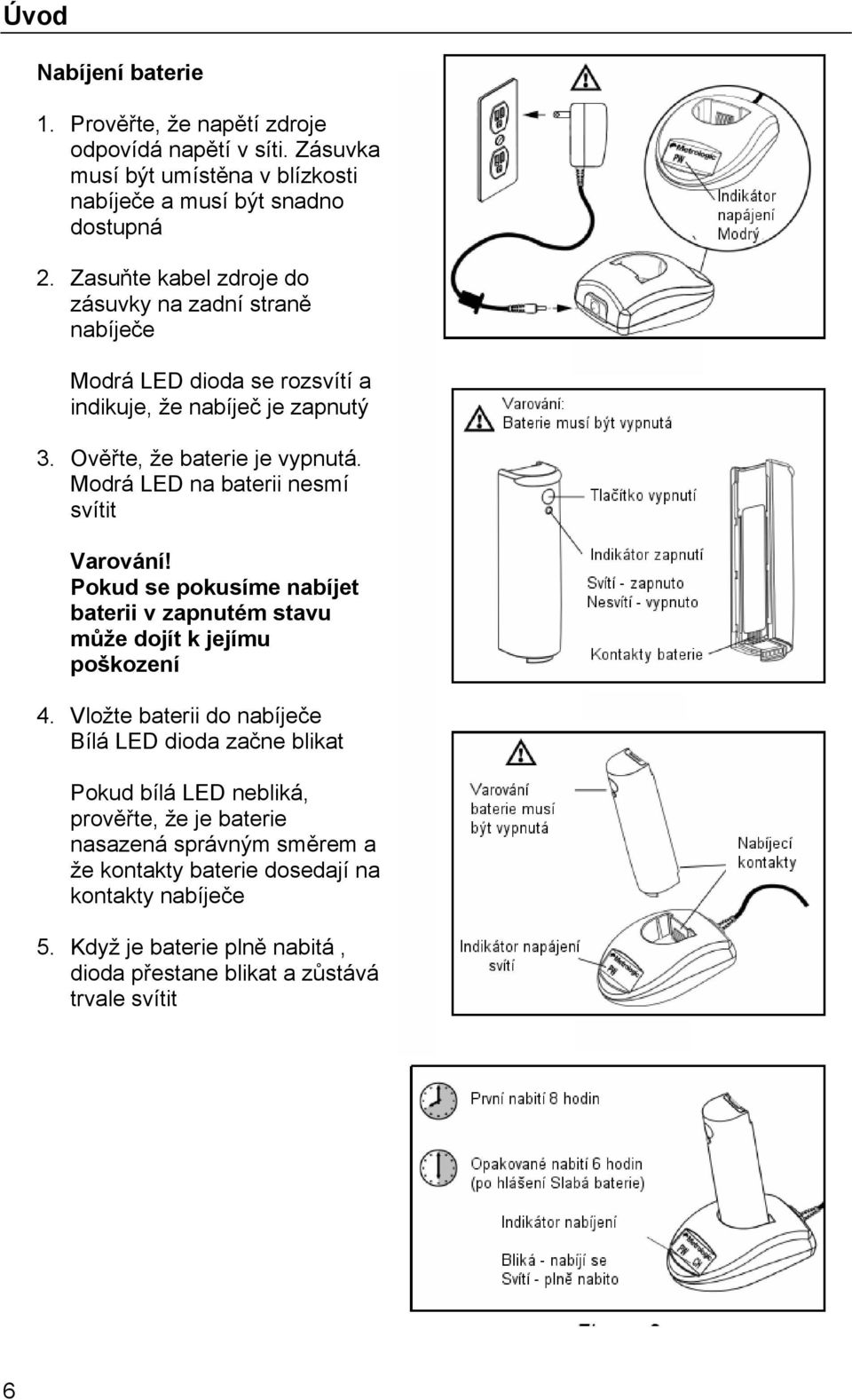 Modrá LED na baterii nesmí svítit Varování! Pokud se pokusíme nabíjet baterii v zapnutém stavu může dojít k jejímu poškození 4.