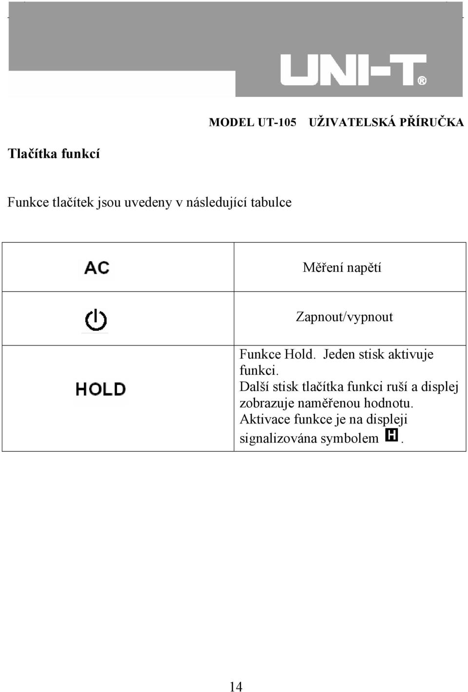 Jeden stisk aktivuje funkci.