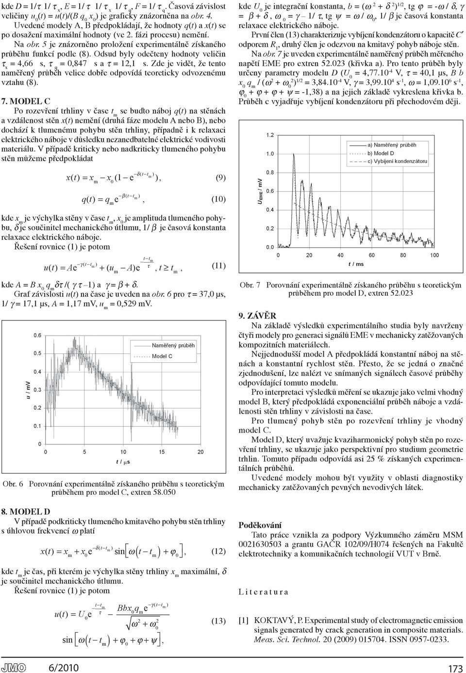 5 je znázorněno proložení experimentálně získaného průběhu funkcí podle (8). odsud byly odečteny hodnoty veličin t x = 4,66 µs, t q =,847 µs a t = 12,1 µs.