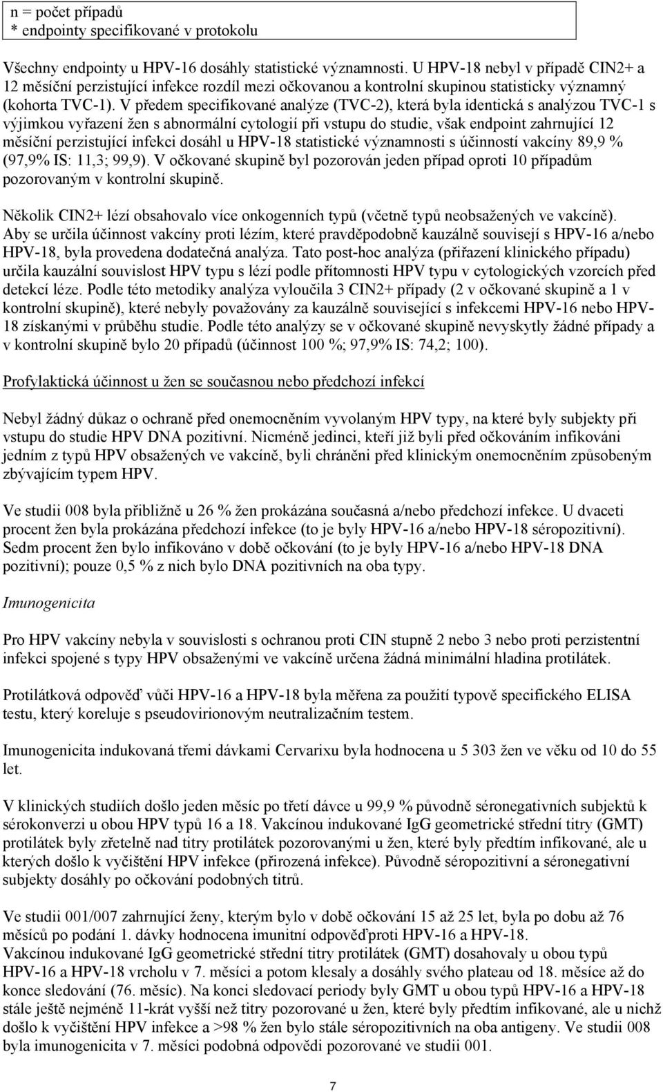 V předem specifikované analýze (TVC-2), která byla identická s analýzou TVC-1 s výjimkou vyřazení žen s abnormální cytologií při vstupu do studie, však endpoint zahrnující 12 měsíční perzistující