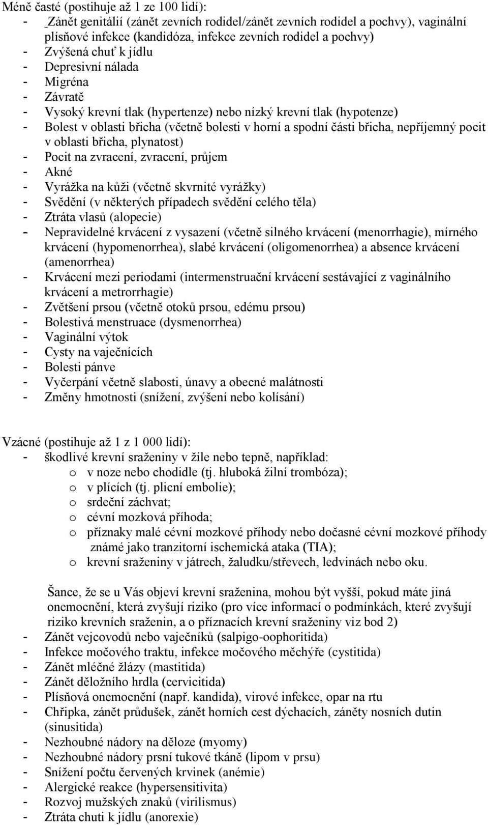 nepříjemný pocit v oblasti břicha, plynatost) - Pocit na zvracení, zvracení, průjem - Akné - Vyrážka na kůži (včetně skvrnité vyrážky) - Svědění (v některých případech svědění celého těla) - Ztráta