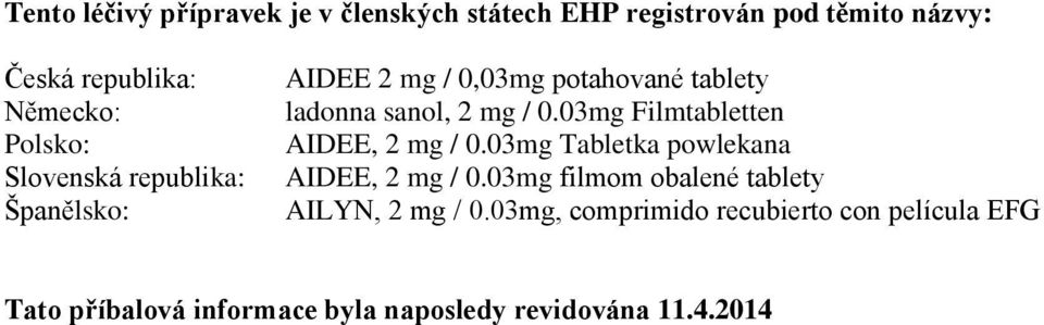 03mg Filmtabletten AIDEE, 2 mg / 0.03mg Tabletka powlekana AIDEE, 2 mg / 0.