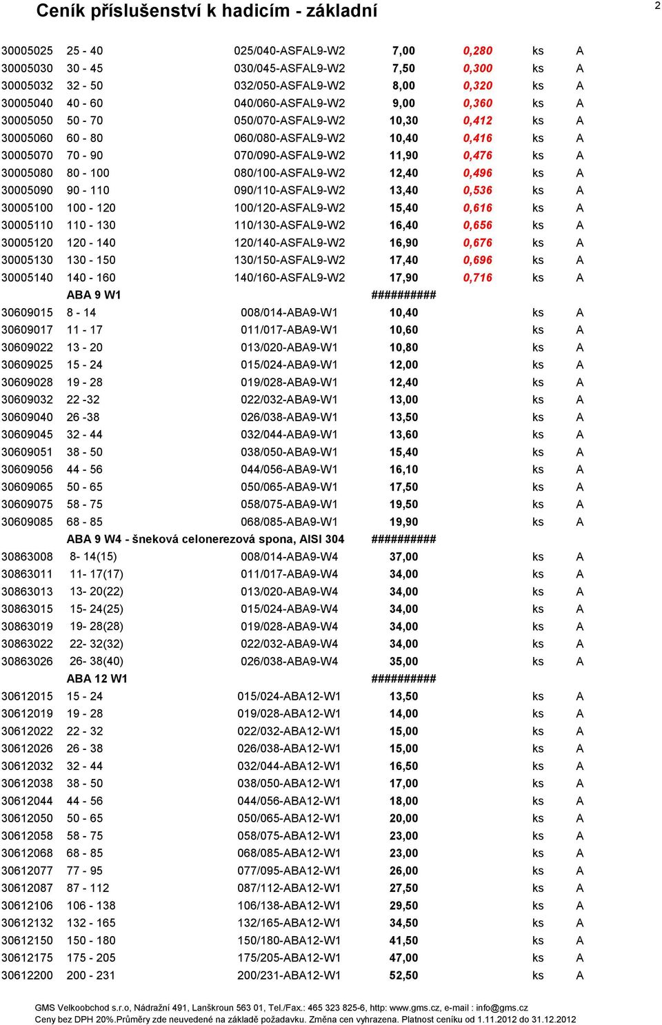 A 30005090 90-110 090/110-ASFAL9-W2 13,40 0,536 ks A 30005100 100-120 100/120-ASFAL9-W2 15,40 0,616 ks A 30005110 110-130 110/130-ASFAL9-W2 16,40 0,656 ks A 30005120 120-140 120/140-ASFAL9-W2 16,90