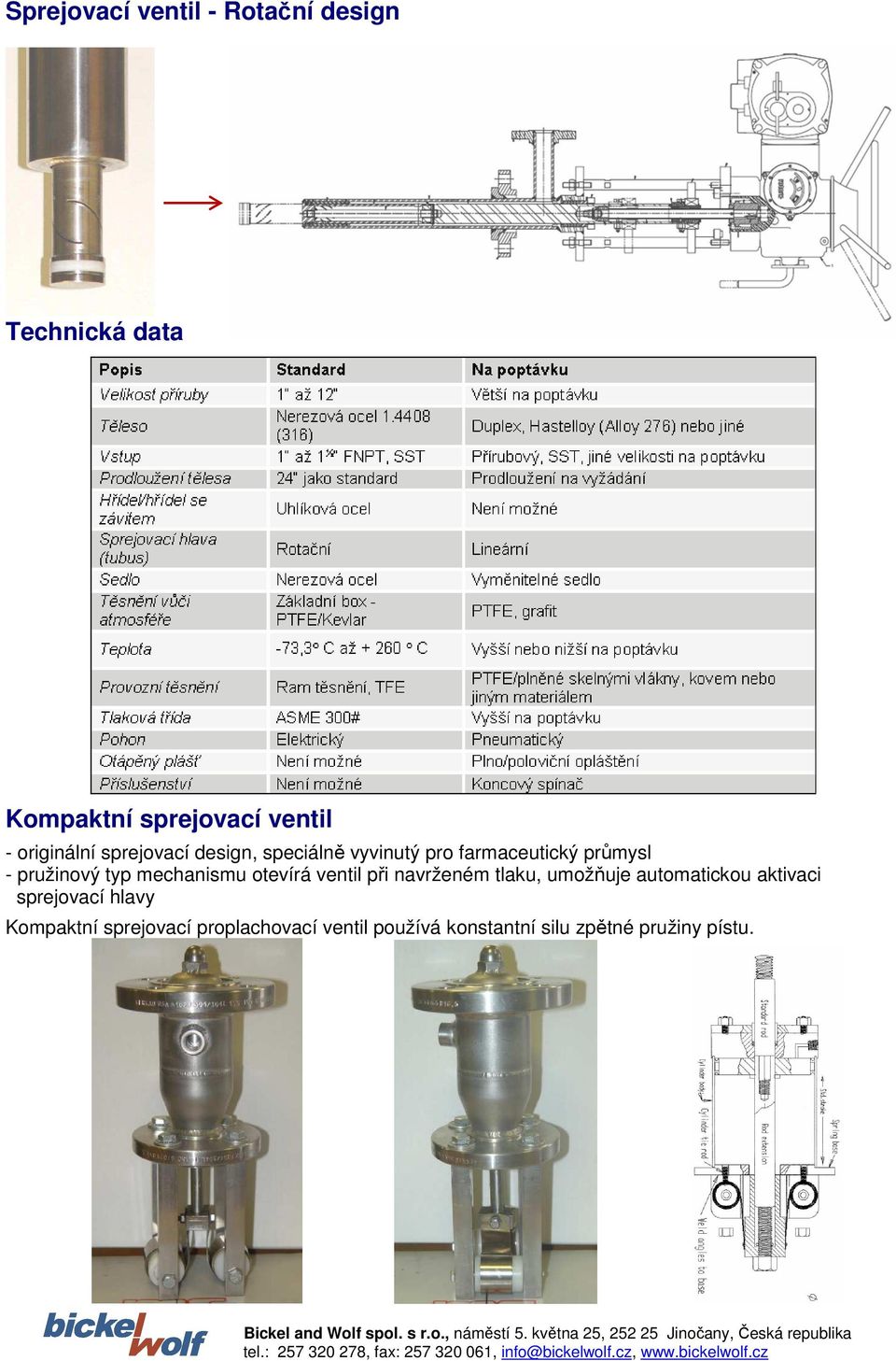 typ mechanismu otevírá ventil při navrženém tlaku, umožňuje automatickou aktivaci