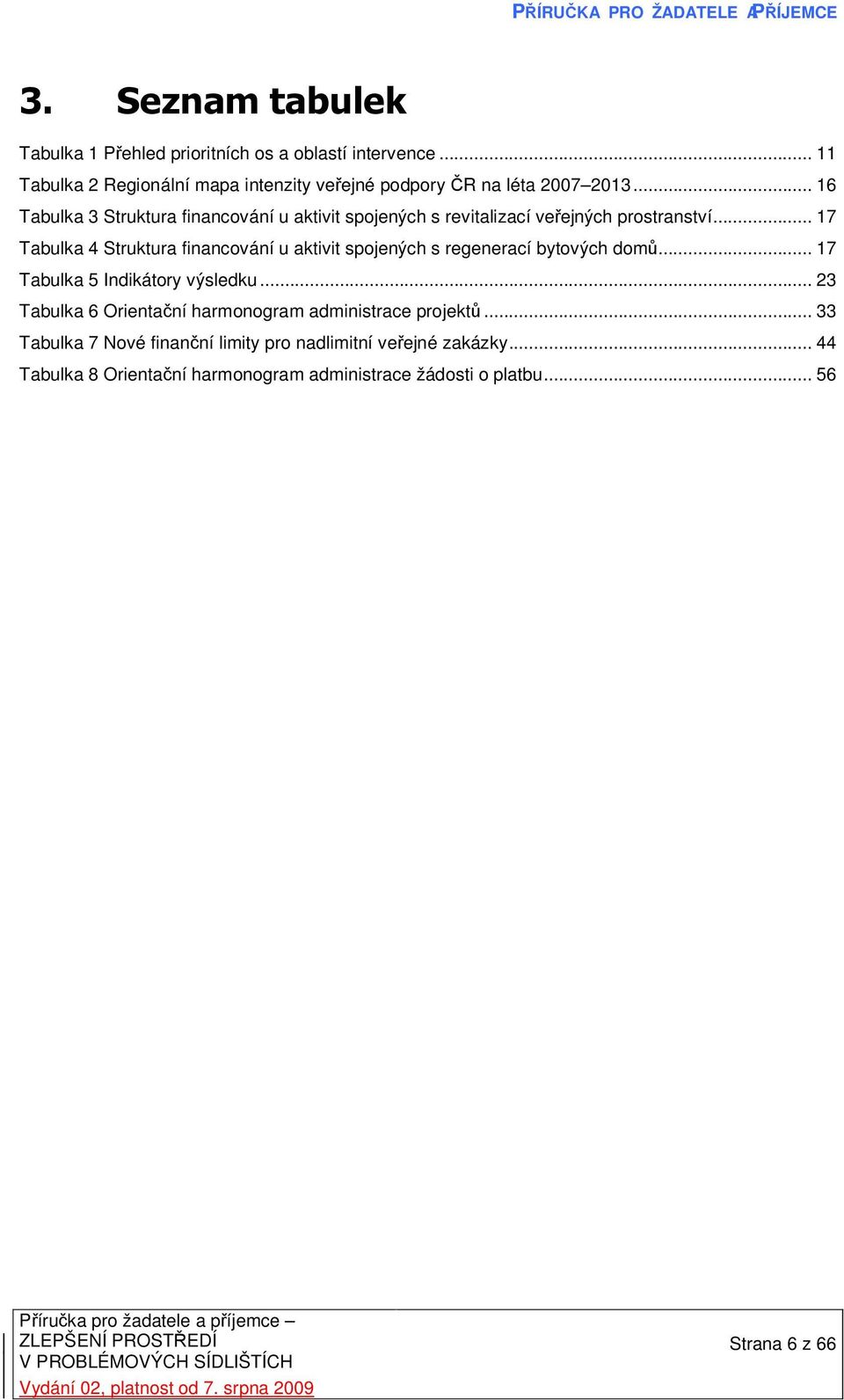 .. 16 Tabulka 3 Struktura financování u aktivit spojených s revitalizací veřejných prostranství.