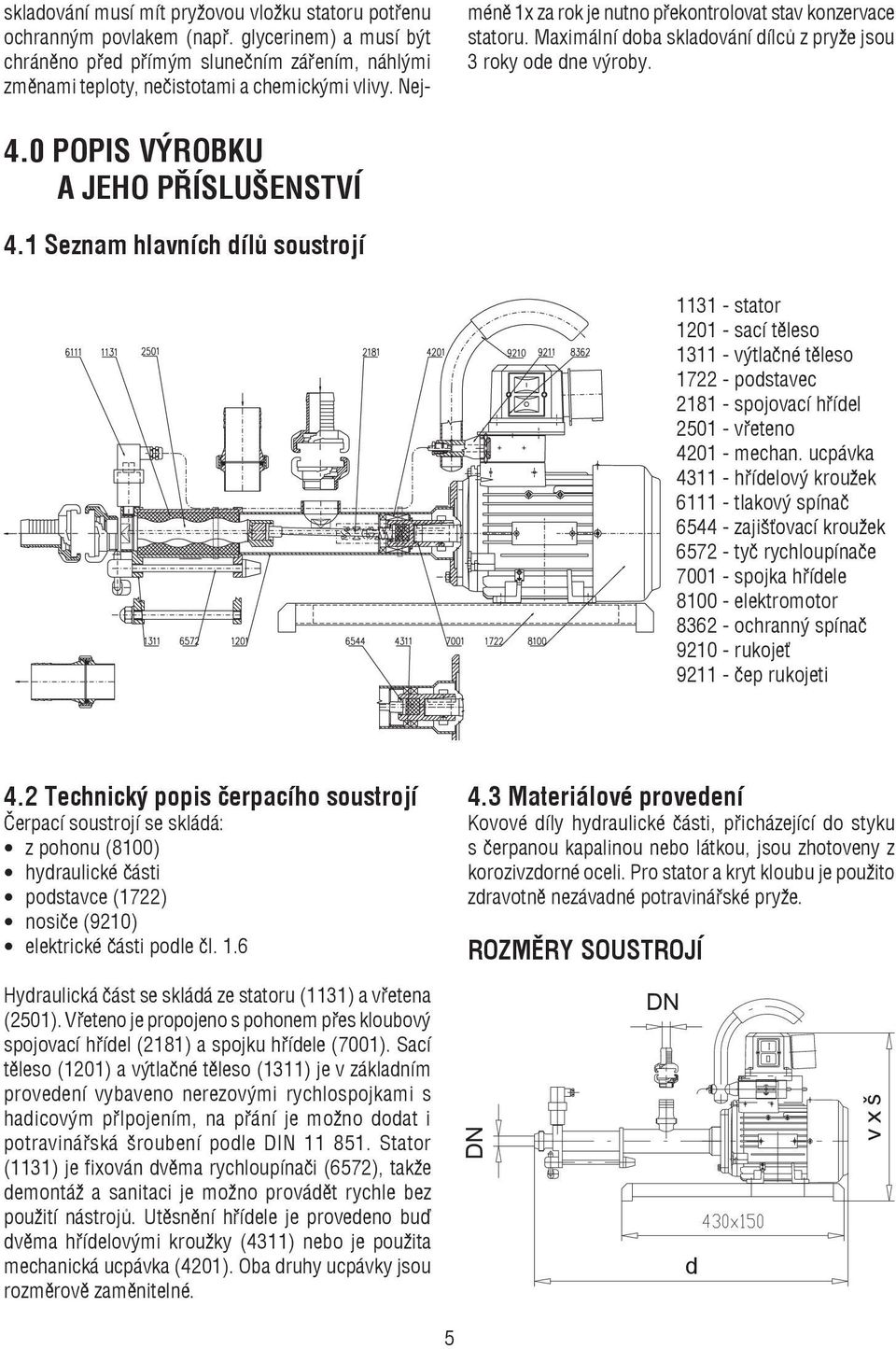 1 Seznam hlavních dílů soustrojí 1131 - stator 1201 - sací těleso 1311 - výtlačné těleso 1722 - podstavec 2181 - spojovací hřídel 2501 - vřeteno 4201 - mechan.