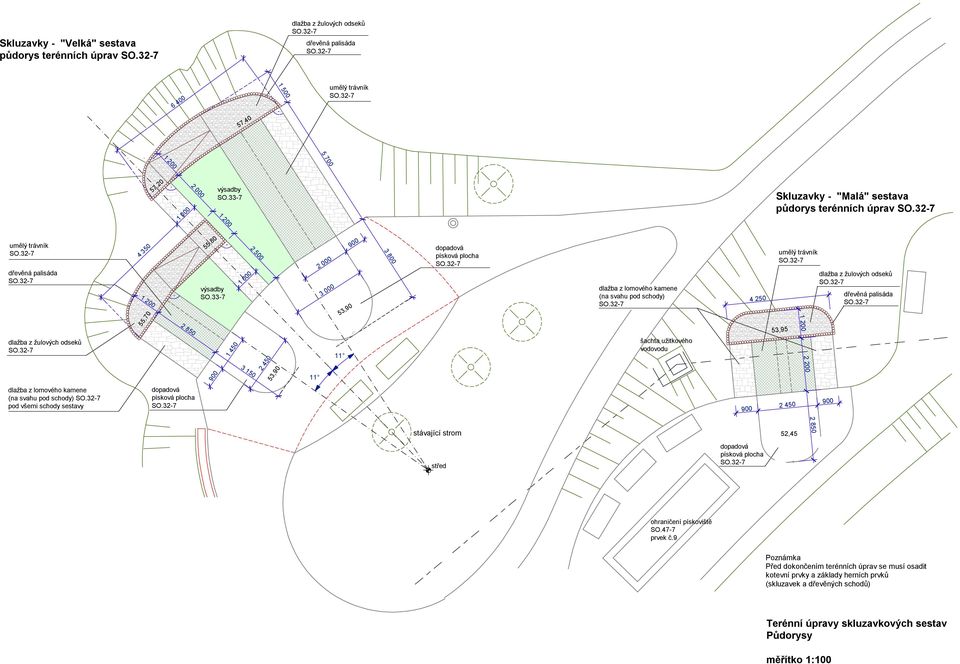 1 200 2 200 2 850 (na svahu pod ) pod všemi sestavy 900 2 450 900 stávající strom střed 52,45 ohraničení pískoviště č.