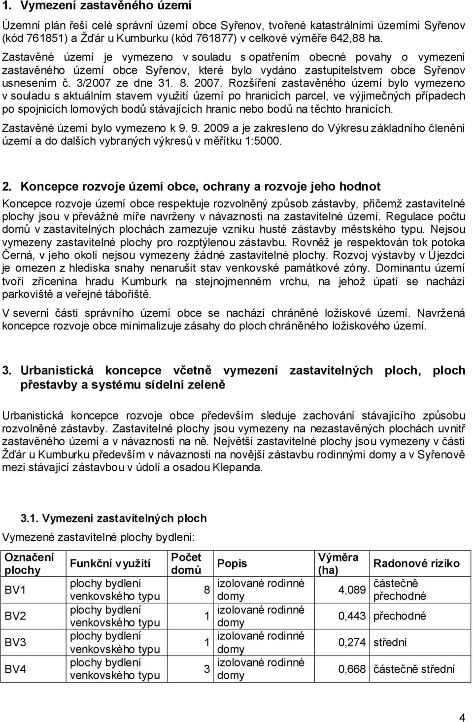 Rozšíření zastavěného území bylo vymezeno v souladu s aktuálním stavem využití území po hranicích parcel, ve výjimečných případech po spojnicích lomových bodů stávajících hranic nebo bodů na těchto