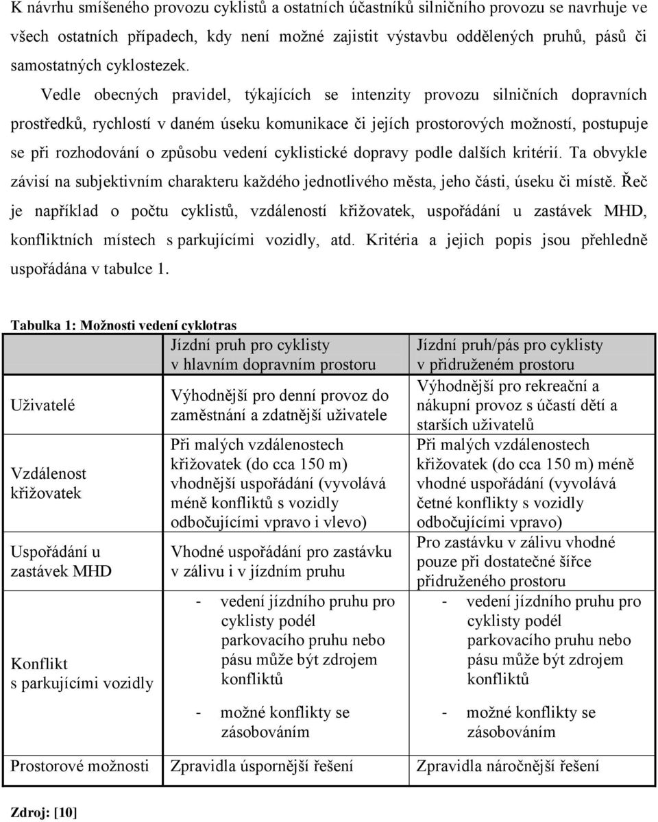 Vedle obecných pravidel, týkajících se intenzity provozu silničních dopravních prostředků, rychlostí v daném úseku komunikace či jejích prostorových moţností, postupuje se při rozhodování o způsobu