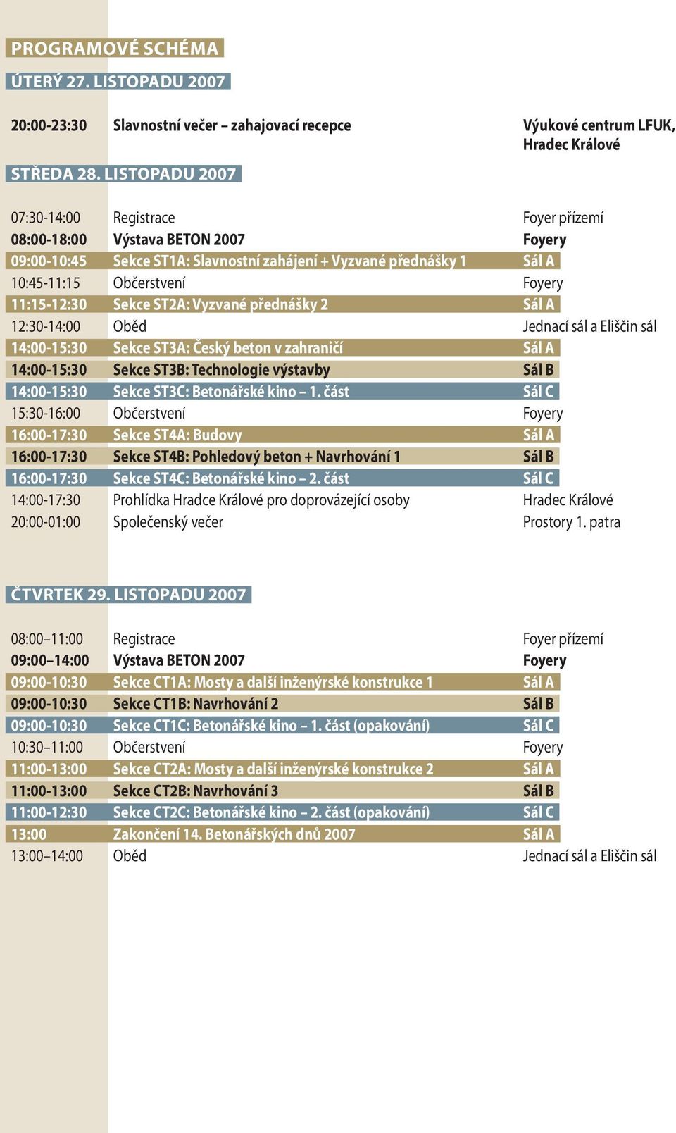 11:15-12:30 Sekce ST2A: Vyzvané přednášky 2 Sál A 12:30-14:00 Oběd Jednací sál a Eliščin sál 14:00-15:30 Sekce ST3A: Český beton v zahraničí Sál A 14:00-15:30 Sekce ST3B: Technologie výstavby Sál B