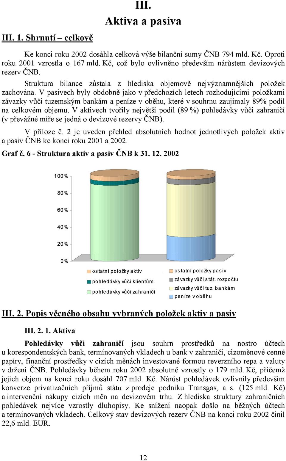 V pasivech byly obdobně jako v předchozích letech rozhodujícími položkami závazky vůči tuzemským bankám a peníze v oběhu, které v souhrnu zaujímaly 89% podíl na celkovém objemu.