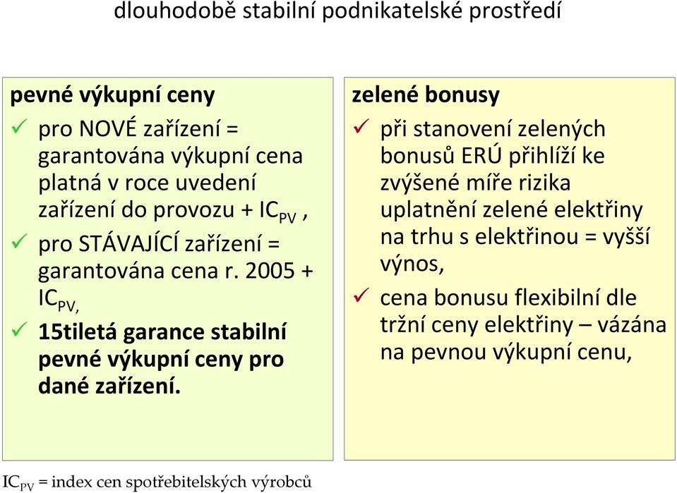 2005 + IC PV, 15tiletá garance stabilní pevné výkupní ceny pro dané zařízení.