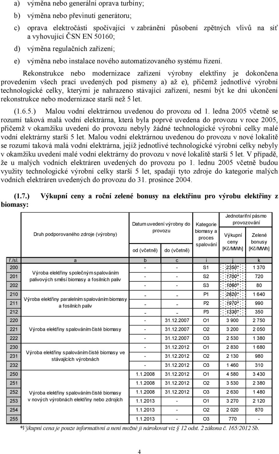 Rekonstrukce nebo mernizace zařízení výrobny elektřiny je končena provedením všech prací uvedených p písmeny a) až e), přičemž jednotlivé výrobní technologické celky, kterými je nahrazeno stávající