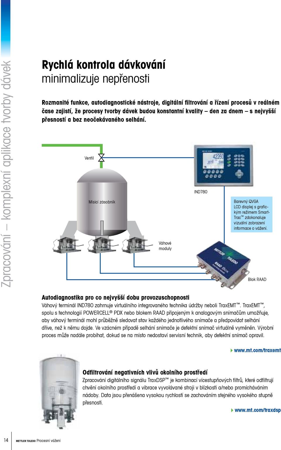 Ventil Mísicí zásobník Váhové moduly IND780 Barevný QVGA LCD displej s grafickým režimem Smart- Trac zdokonaluje vizuální zobrazení informace o vážení.