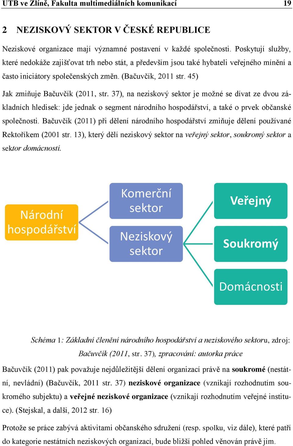 45) Jak zmiňuje Bačuvčík (2011, str. 37), na neziskový sektor je moţné se dívat ze dvou základních hledisek: jde jednak o segment národního hospodářství, a také o prvek občanské společnosti.