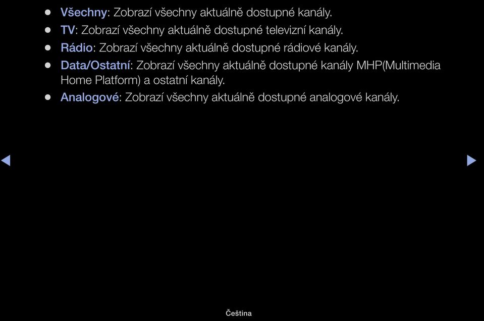 Rádio: Zobrazí všechny aktuálně dostupné rádiové kanály.