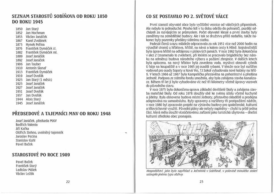 Jan Dvořák 1944 Alois Starý 1945 JosefJanáček PŘEDSEDOVÉ A TAJEMNÍCI MNV OD ROKU 1948 Josef Janáček, předseda MNV Bedřich Valenta Jiří Kafka Oldřich Stehno, uvolněný tajemník Jaroslav Pecina