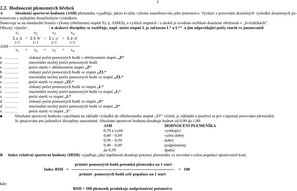 ASH(S), a vyšších stupních / u skoků je uvedeno rozlišení dosažené obtížnosti v hvězdičkách. Obecný výpočet : / u skokové discipliny se rozšiřuje, např.