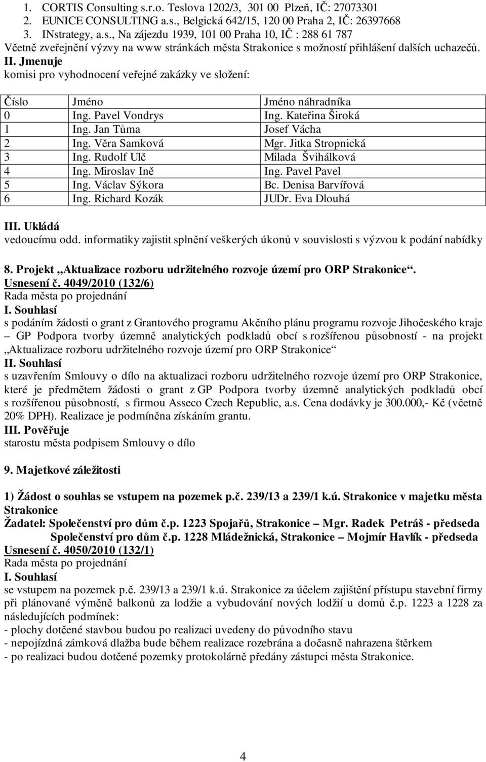 Jitka Stropnická 3 Ing. Rudolf Ulč Milada Švihálková 4 Ing. Miroslav Ině Ing. Pavel Pavel 5 Ing. Václav Sýkora Bc. Denisa Barvířová 6 Ing. Richard Kozák JUDr. Eva Dlouhá III. Ukládá vedoucímu odd.