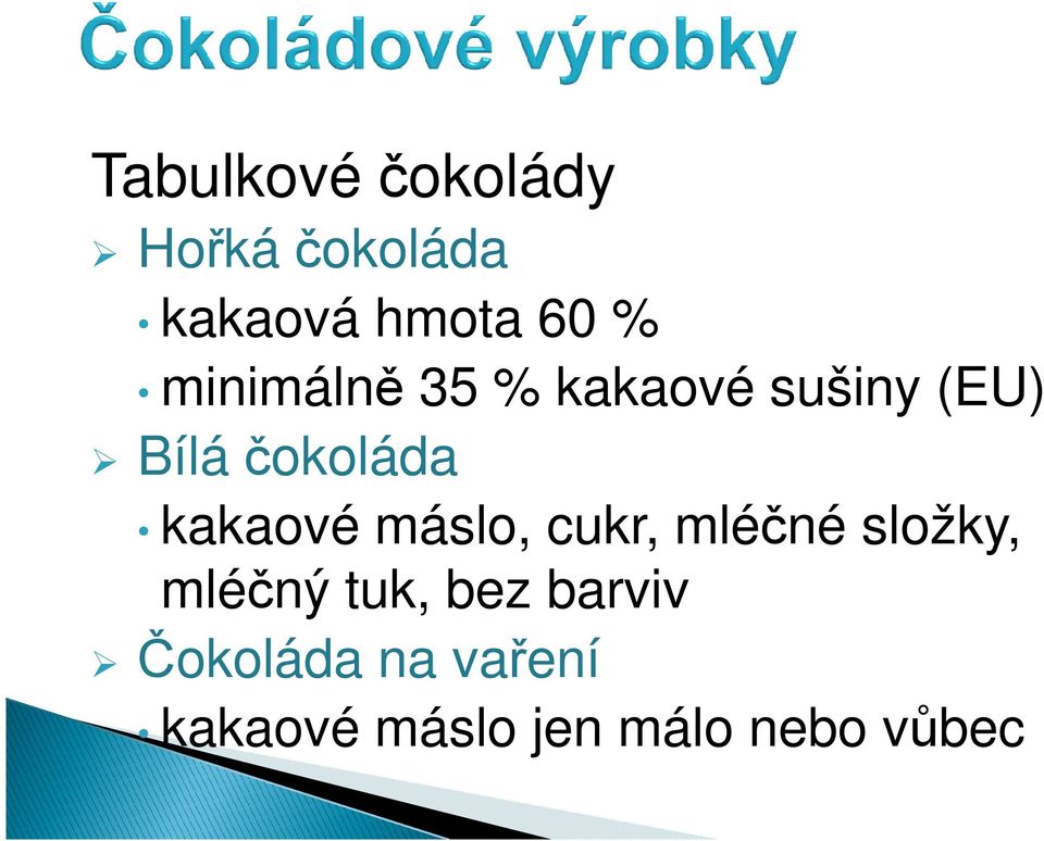 sušiny (EU) Bílá čokoláda kakaové máslo, cukr, mléčné složky,