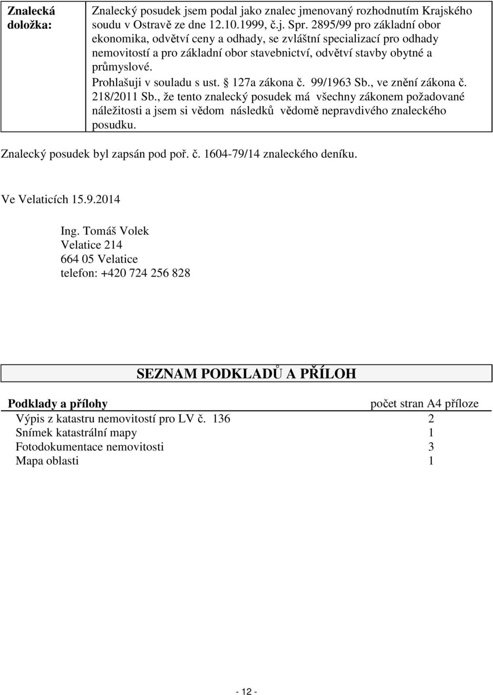 Prohlašuji v souladu s ust. 127a zákona č. 99/1963 Sb., ve znění zákona č. 218/2011 Sb.