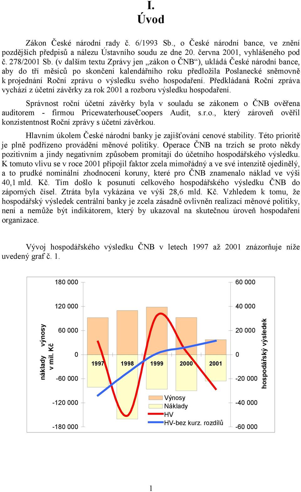 hospodaření. Předkládaná Roční zpráva vychází z účetní závěrky za rok 2001 a rozboru výsledku hospodaření.