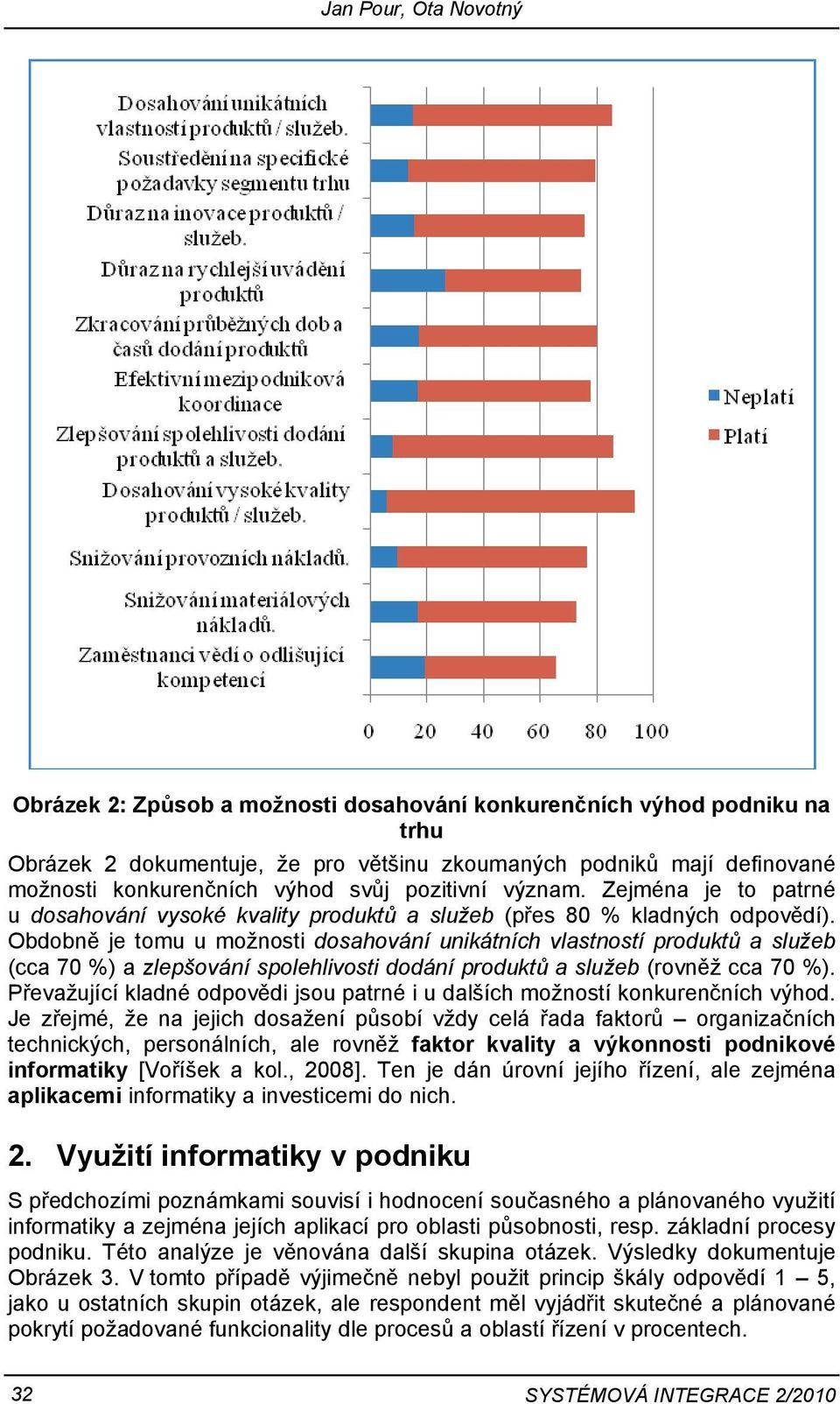 Obdobně je tomu u možnosti dosahování unikátních vlastností produktů a služeb (cca 70 %) a zlepšování spolehlivosti dodání produktů a služeb (rovněž cca 70 %).