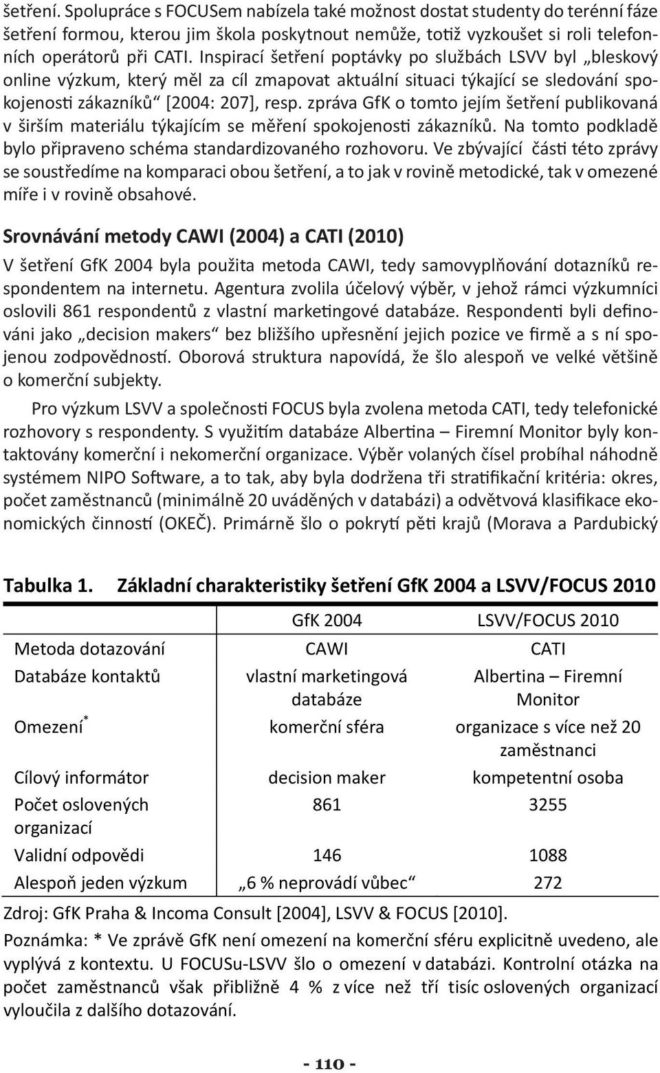 zpráva GfK o tomto jejím šetření publikovaná v širším materiálu týkajícím se měření spokojenosti zákazníků. Na tomto podkladě bylo připraveno schéma standardizovaného rozhovoru.