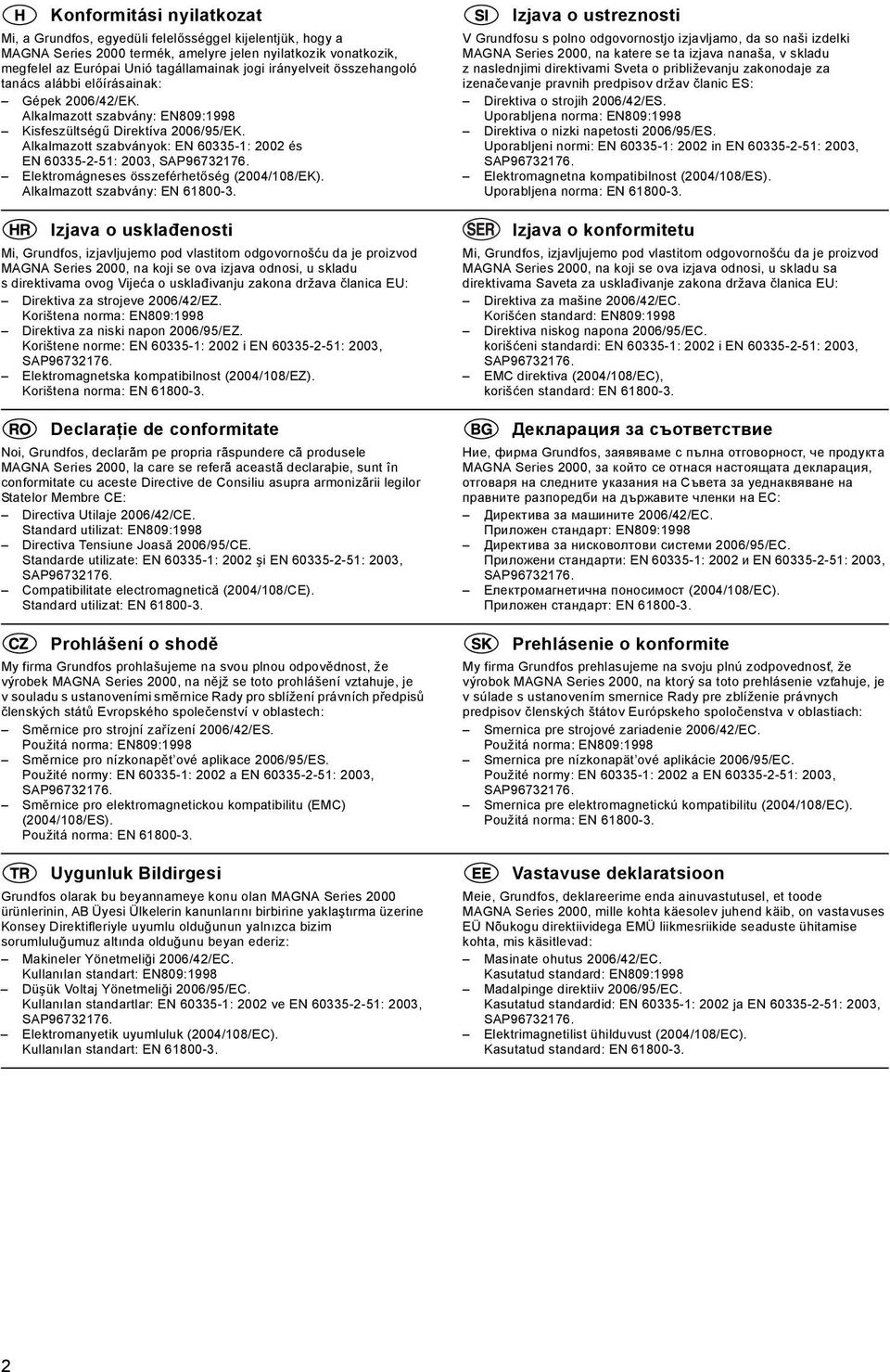 Alkalmazott szabványok: EN 60335-1: 2002 és EN 60335-2-51: 2003, SAP96732176. Elektromágneses összeférhetőség (2004/108/EK). Alkalmazott szabvány: EN 61800-3.