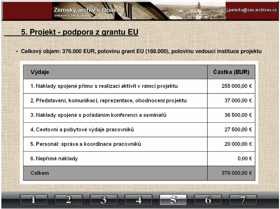 000 EUR, polovinu grant EU (188.