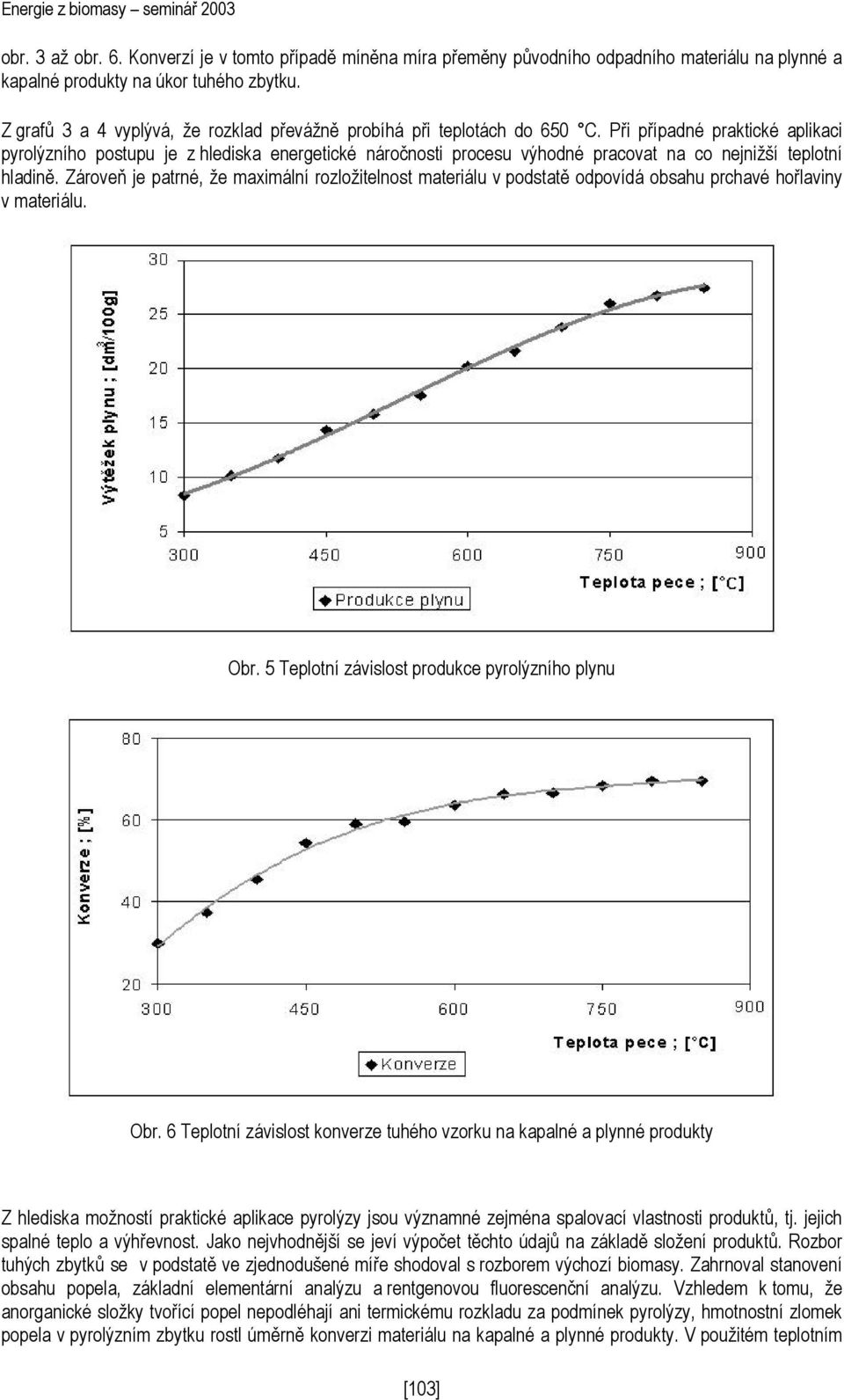 Při případné praktické aplikaci pyrolýzního postupu je z hlediska energetické náročnosti procesu výhodné pracovat na co nejnižší teplotní hladině.