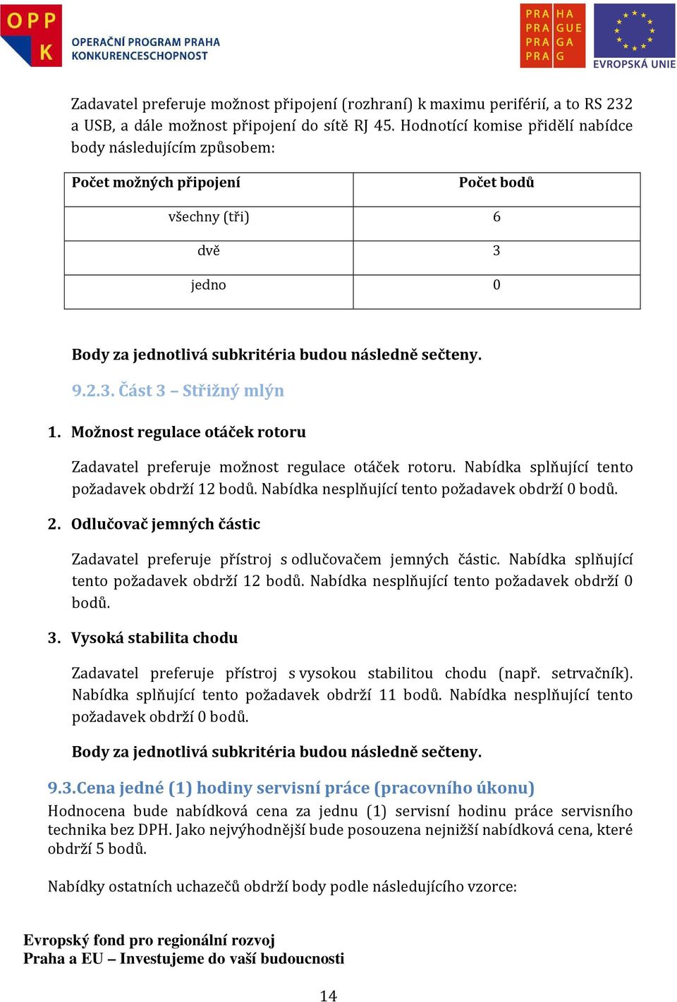 Možnost regulace otáček rotoru Zadavatel preferuje možnost regulace otáček rotoru. Nabídka splňující tento požadavek obdrží 12 bodů. Nabídka nesplňující tento požadavek obdrží 0 bodů. 2.