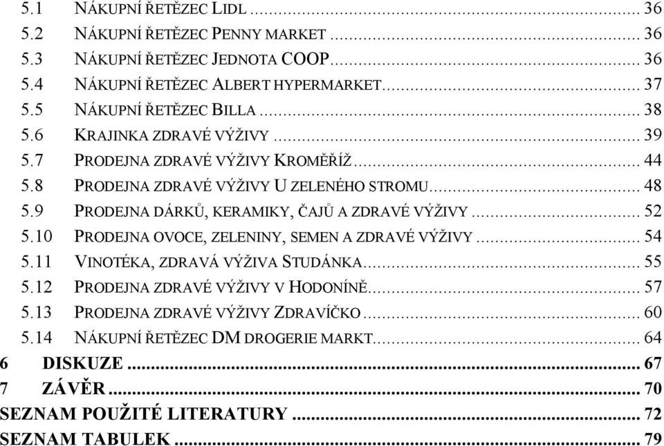 9 PRODEJNA DÁRKŮ, KERAMIKY, ČAJŮ A ZDRAVÉ VÝŽIVY... 52 5.10 PRODEJNA OVOCE, ZELENINY, SEMEN A ZDRAVÉ VÝŽIVY... 54 5.11 VINOTÉKA, ZDRAVÁ VÝŽIVA STUDÁNKA... 55 5.