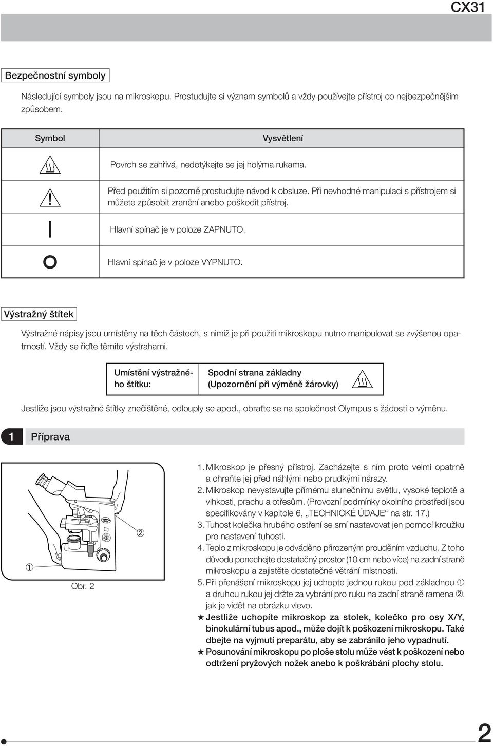 Při nevhodné manipulaci s přístrojem si můžete způsobit zranění anebo poškodit přístroj. Hlavní spínač je v poloze ZAPNUTO. Hlavní spínač je v poloze VYPNUTO.