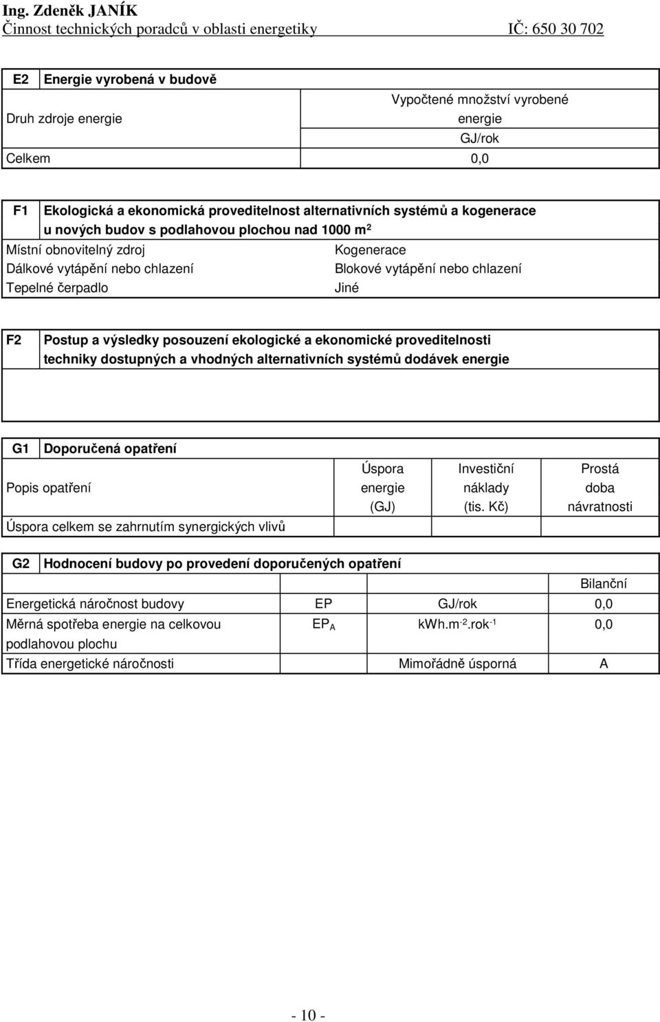 ekonomické proveditelnosti techniky dostupných a vhodných alternativních systémů dodávek energie G1 Doporučená opatření Úspora Investiční Prostá Popis opatření energie náklady doba (GJ) (tis.