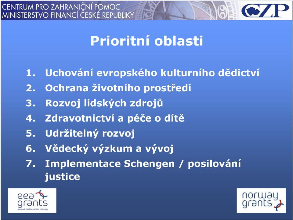 Ochrana životního prostředí 3. Rozvoj lidských zdrojů 4.