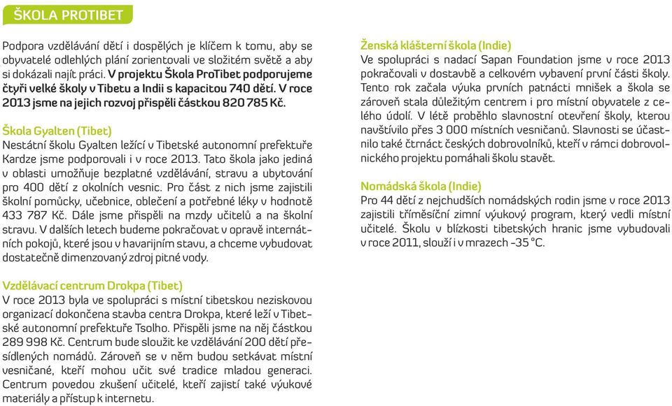 Škola Gyalten (Tibet) Nestátní školu Gyalten ležící v Tibetské autonomní prefektuře Kardze jsme podporovali i v roce 2013.