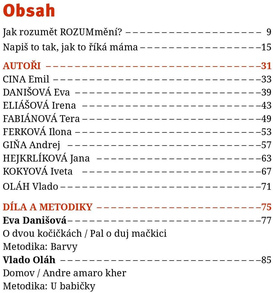 FABIÁNOVÁ Tera 49 FERKOVÁ Ilona 53 GIŇA Andrej 57 HEJKRLÍKOVÁ Jana 63 KOKYOVÁ Iveta 67 OLÁH