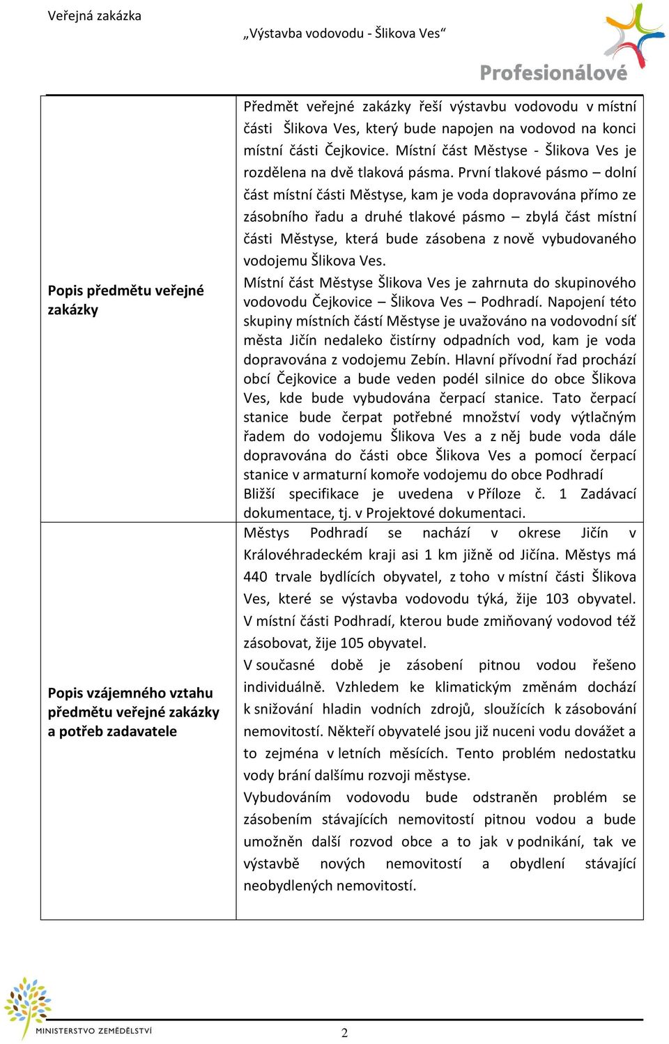 První tlakové pásmo dolní část místní části Městyse, kam je voda dopravována přímo ze zásobního řadu a druhé tlakové pásmo zbylá část místní části Městyse, která bude zásobena z nově vybudovaného