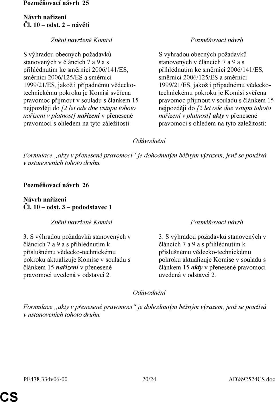 je Komisi svěřena pravomoc přijmout v souladu s článkem 15 nejpozději do [2 let ode dne vstupu tohoto nařízení v platnost] nařízení v přenesené pravomoci s ohledem na tyto záležitosti: S výhradou