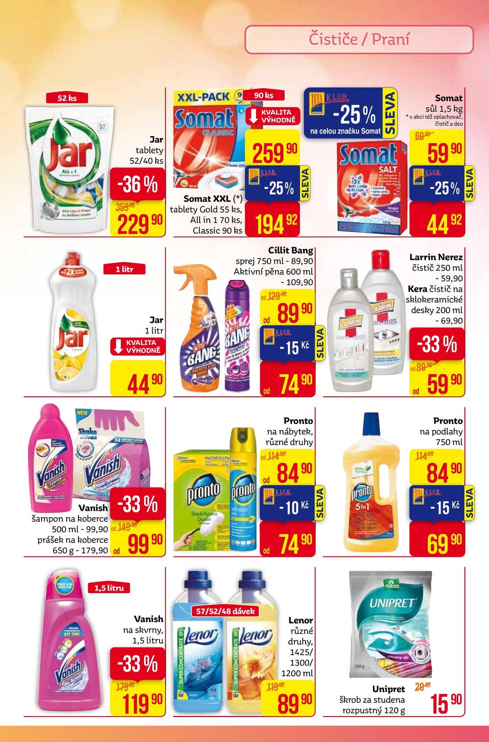 250 ml - 59, kera čistič na sklokeramické desky 200 ml - 69, 74 44 od od 59 vanish šampon na koberce 500 ml - 99, od 149 od 99 prášek na koberce 650 g - 179, pronto na nábytek, od 114 od 84 od