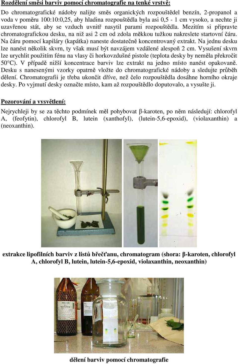 Mezitím si připravte chromatografickou desku, na niž asi 2 cm od zdola měkkou tužkou nakreslete startovní čáru. Na čáru pomocí kapiláry (kapátka) naneste dostatečně koncentrovaný extrakt.