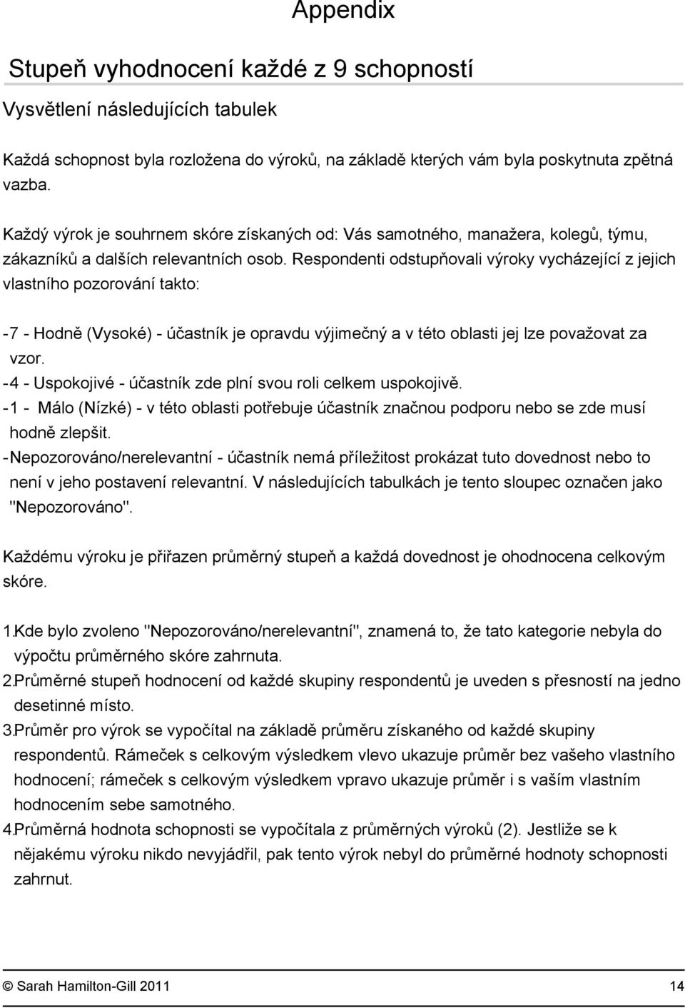 Respondenti odstupňovali výroky vycházející z jejich vlastního pozorování takto: -7 - Hodně (Vysoké) - účastník je opravdu výjimečný a v této oblasti jej lze považovat za vzor.