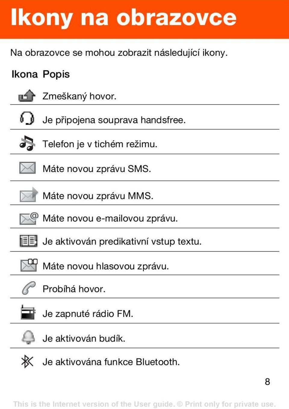 Máte novou zprávu MMS. Máte novou e-mailovou zprávu. Je aktivován predikativní vstup textu.