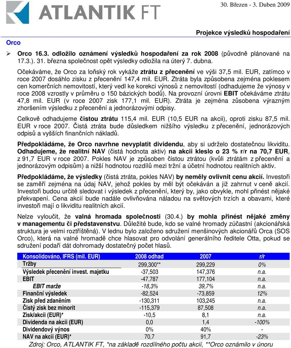 zatímco v roce 2007 dosáhlo zisku z pecenní 147,4 mil. EUR.